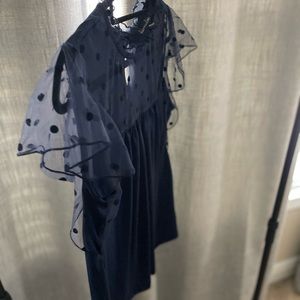 GORGEOUS XL Alison Andrews lace-top navy blue blouse